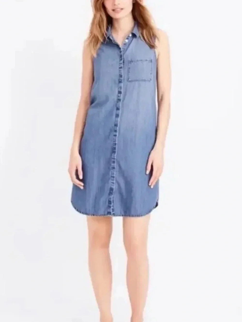 J. Crew Chambray Denim Sleeveless Button Up Shirt Dress size M